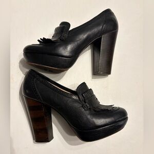 Frye Black Leather Naiya Kiltie Platform Loafers Size 10 - like new